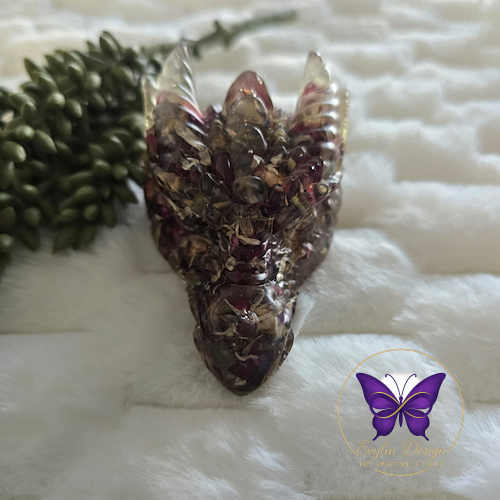 Draak met potpourri en amethist – verwerkt in epoxy