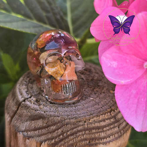 Epoxy skull – gemixte edelstenen